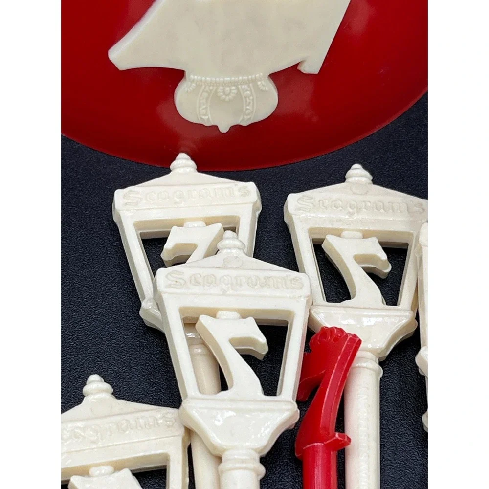 Vintage Seagram's Swizzle Stick Holder with 21 Cocktail Sticks